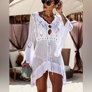 White Crochet Cut Out Swim Coverup